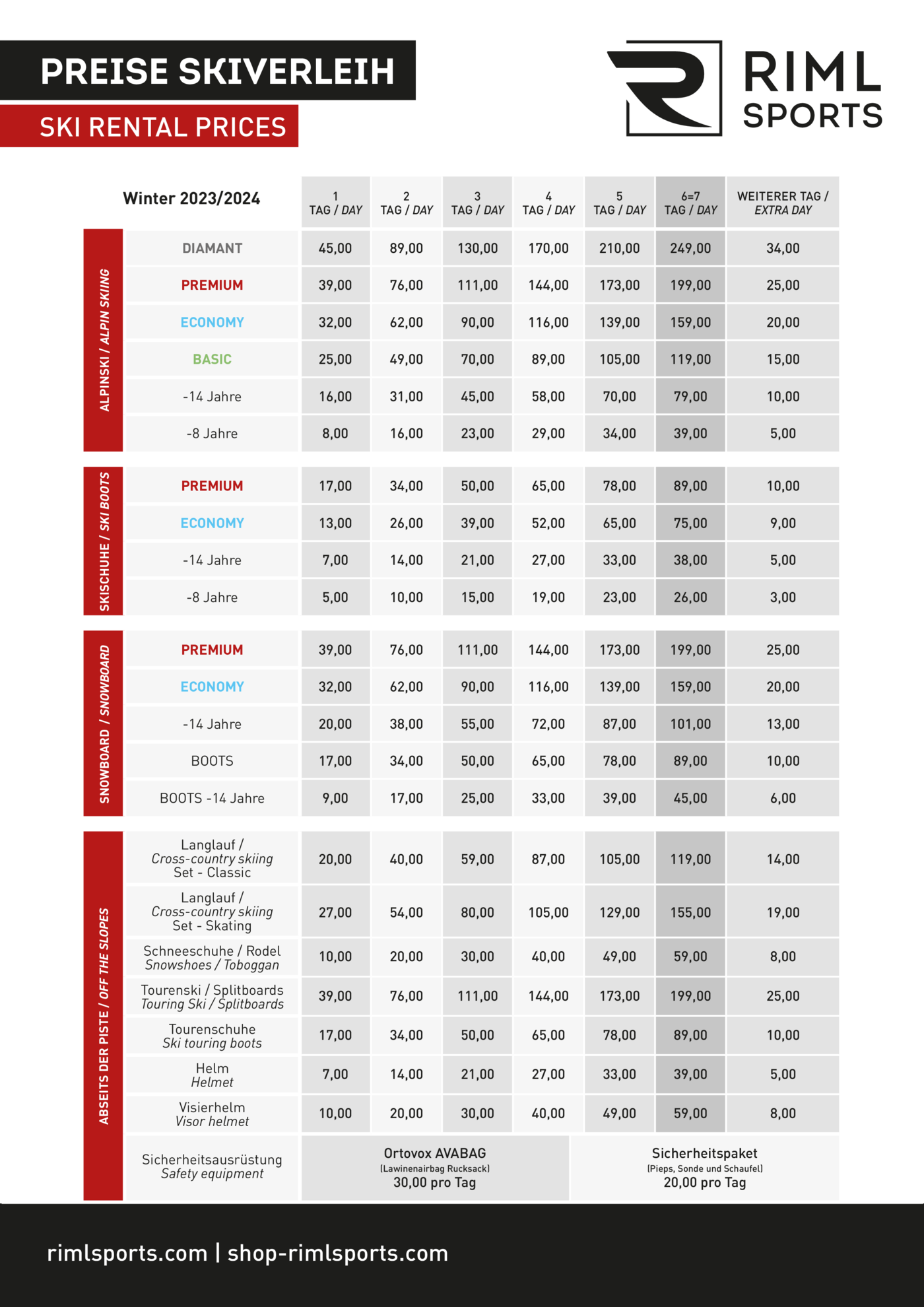 Skiverleih preise 23 24 A4